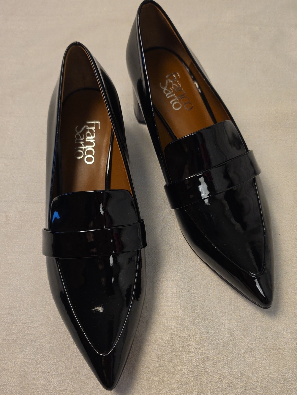 Franco Sarto Black Patent Leather Style Pumps With Silver Heel Size 7.5M